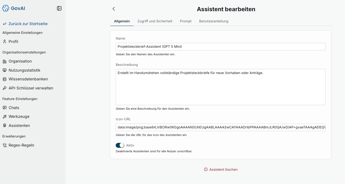 Assistent bearbeiten – Allgemein