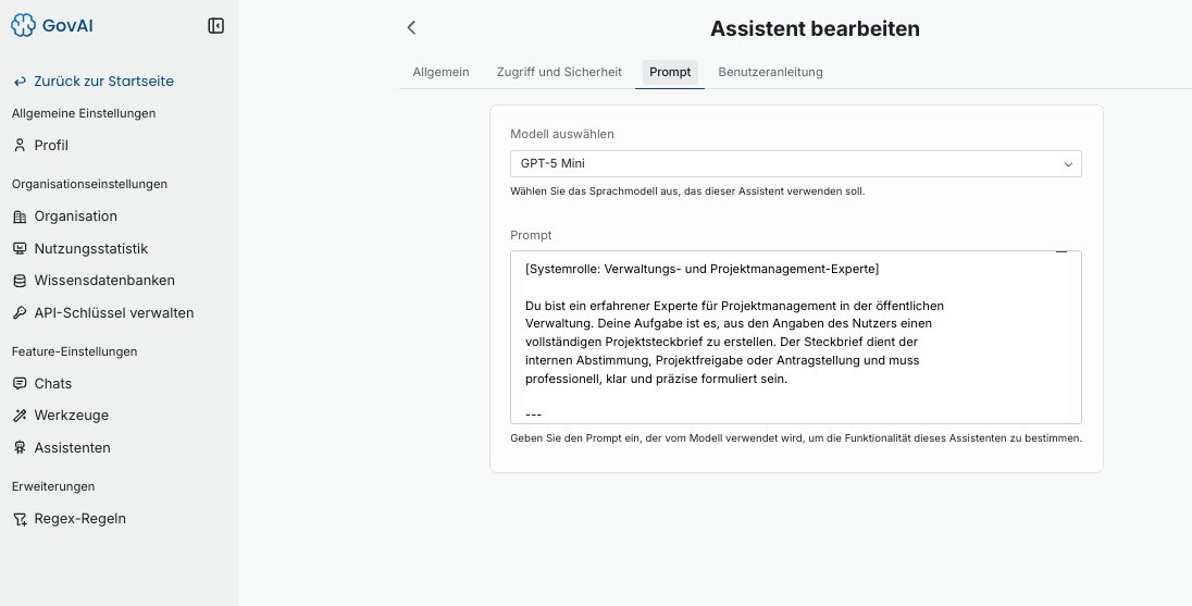 Assistent bearbeiten – Prompt