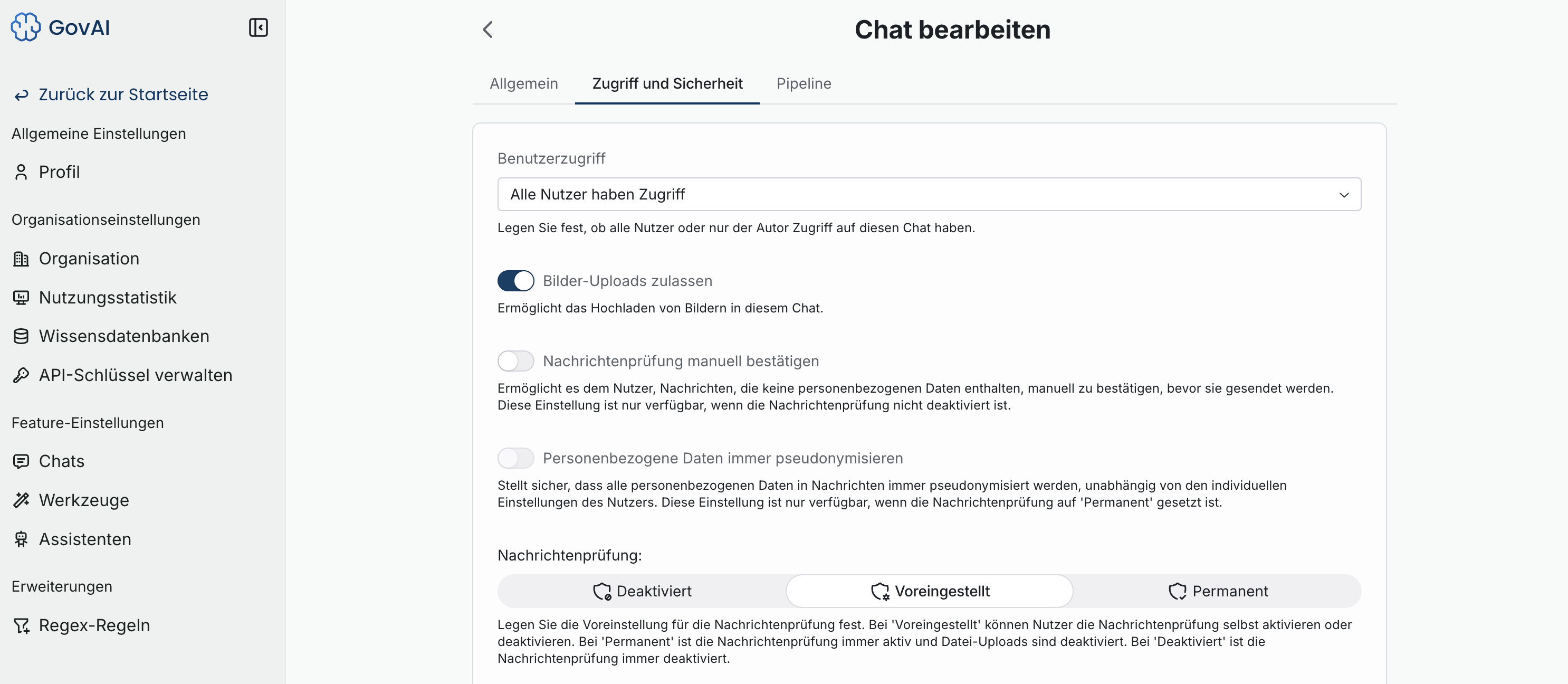 Chat bearbeiten – Zugriff und Sicherheit
