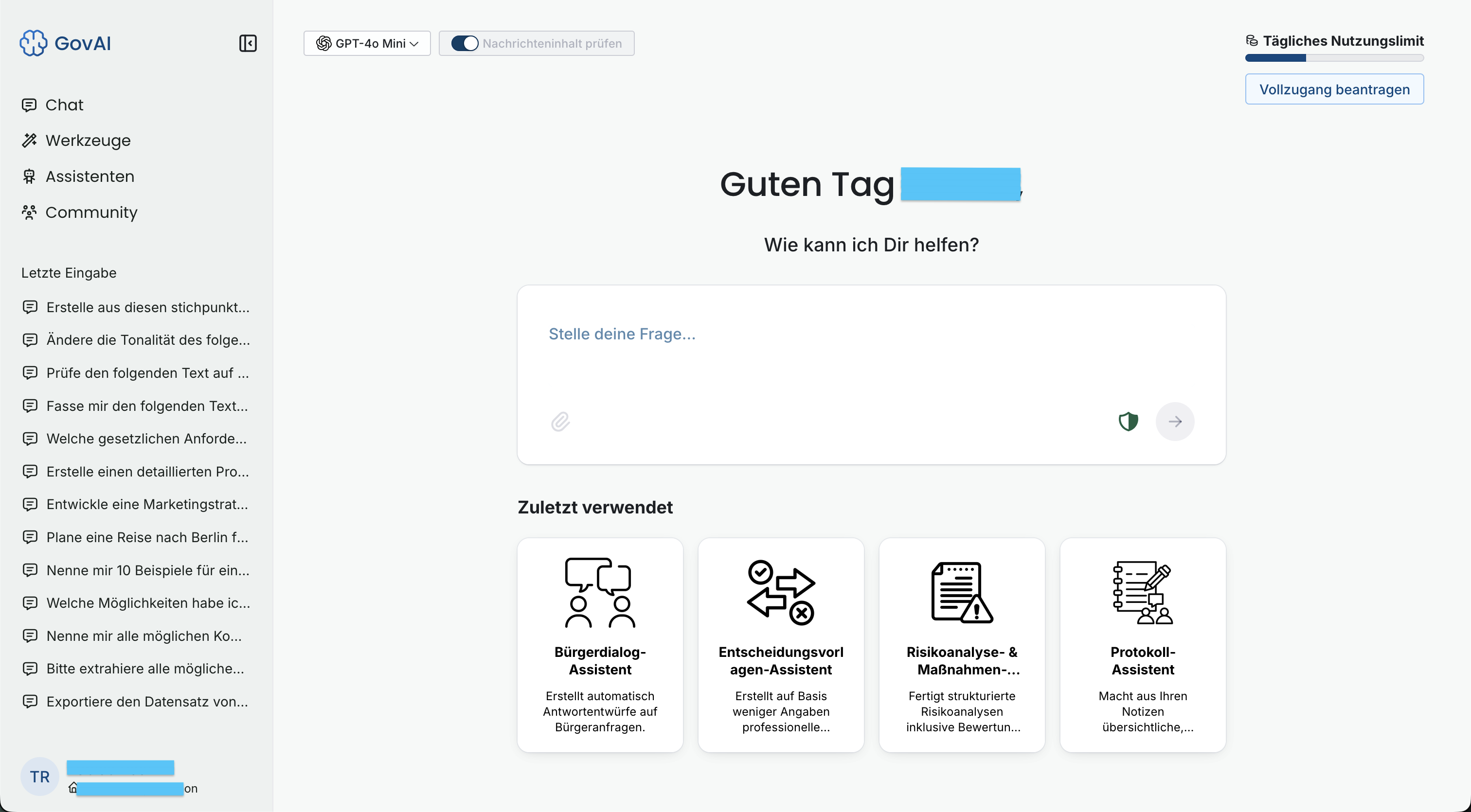 GovAI Startbildschirm