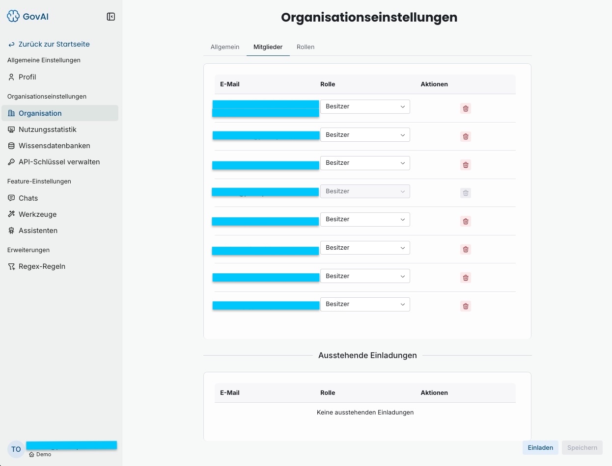 GovAI Organisationseinstellungen Mitglieder