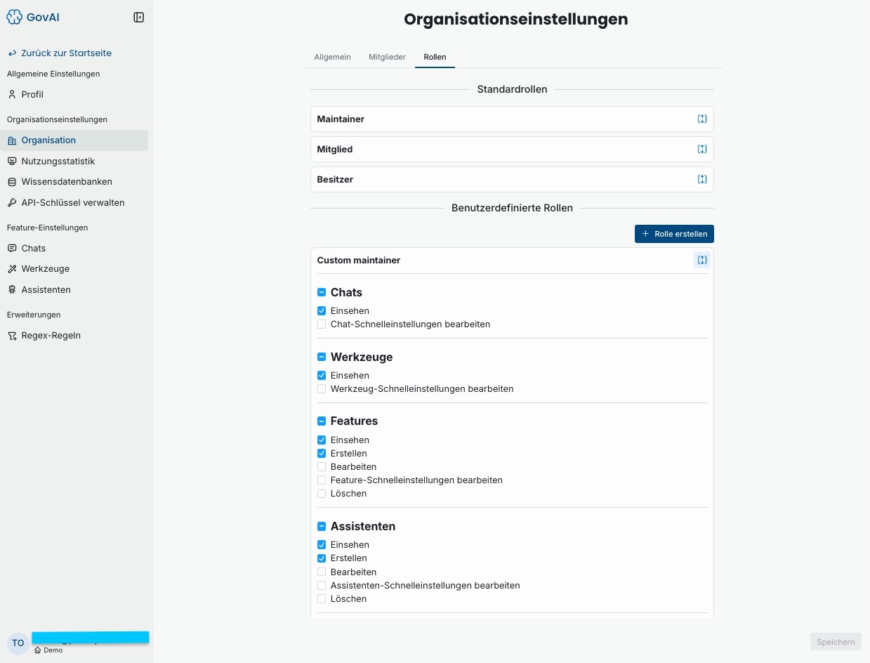 GovAI Organisationseinstellungen Rollen