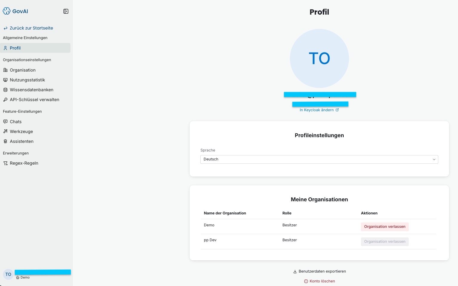 GovAI Profileinstellungen