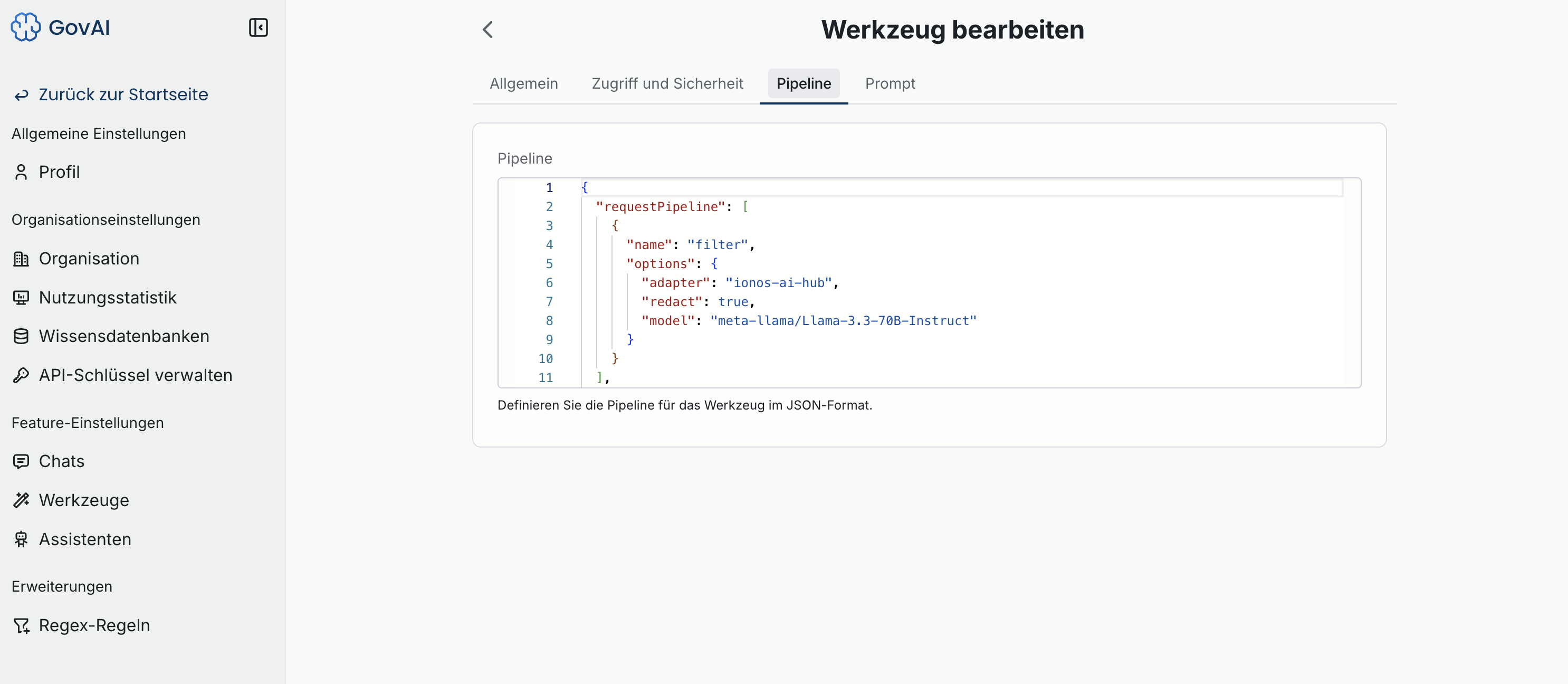 Werkzeug bearbeiten – Pipeline